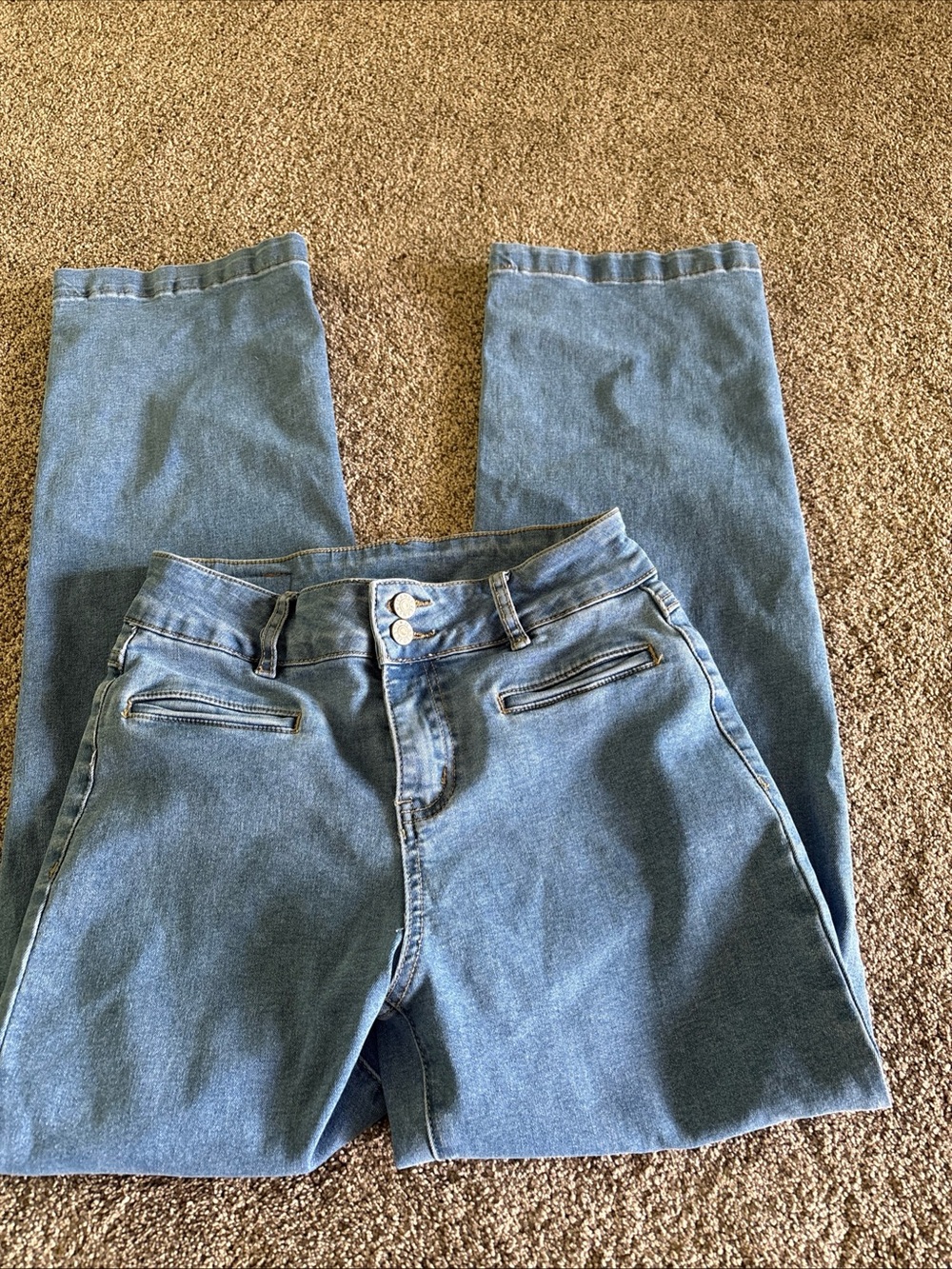 Sidefeel Jeans Women's SZ 4 Med Blue High Waist Double Button Inseam 29 Stretch